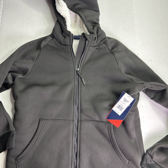 Reebok Sherpa Lined Zip Up Black‎ Jacket Hooded Pockets Women's Large *415 NEW - Picture 1 of 10